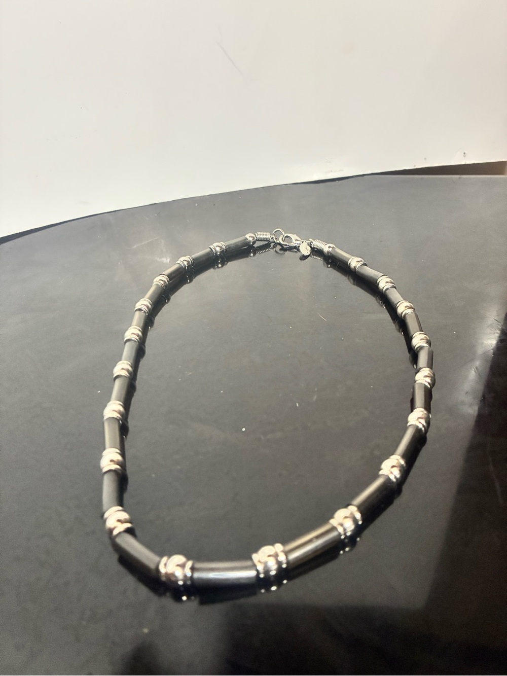 Panama Jack Black and Silver Tube Bead Necklace